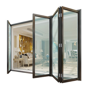 Accordion clear tempered glass folding door garden bifold doors hurricane resistance aluminum front door