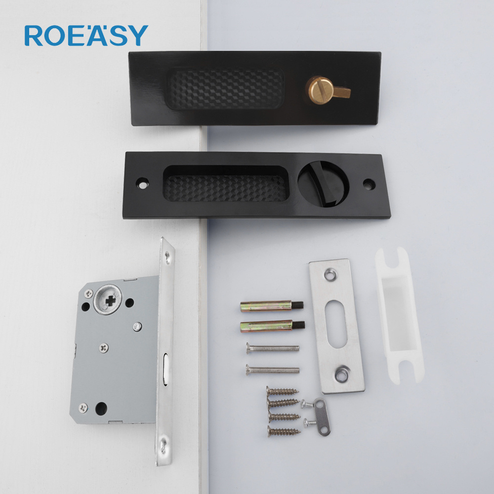 ROEASY Sliding Hidden Concealed Recessed Flush Invisible Satin Nickel Hook Latch Privacy Sliding Door Lock Set