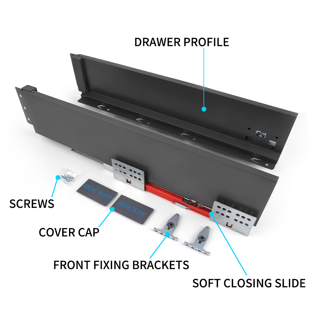 ROEASY 118MM Slim Drawer Box Sliding Drawer System 40kg Loading Capacity Soft Close Slim Metal Slide Drawer Boxes