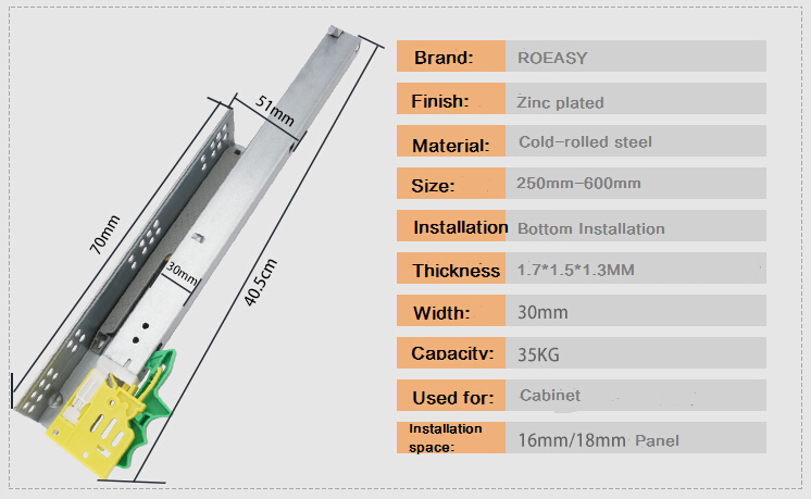 ROEASY undermount push open soft closing metal quadro drawer slide