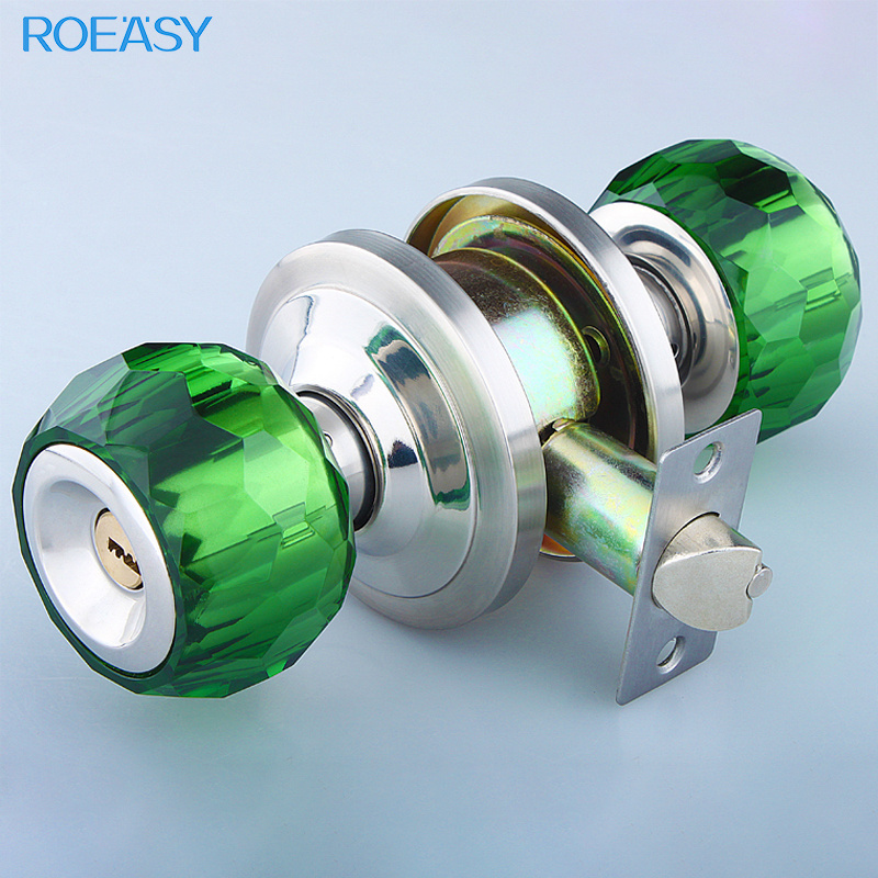 ROEASY 676 stainless steel crystal ball cylinder lock crystal door knobs with lock for bedroom bathroom