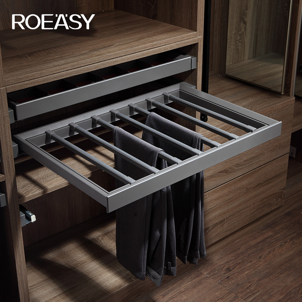 ROEASY Modern Wardrobe Clothes Organizer Pants Rack Pull Out Trouser Rack for Bedroom Closet Hardware