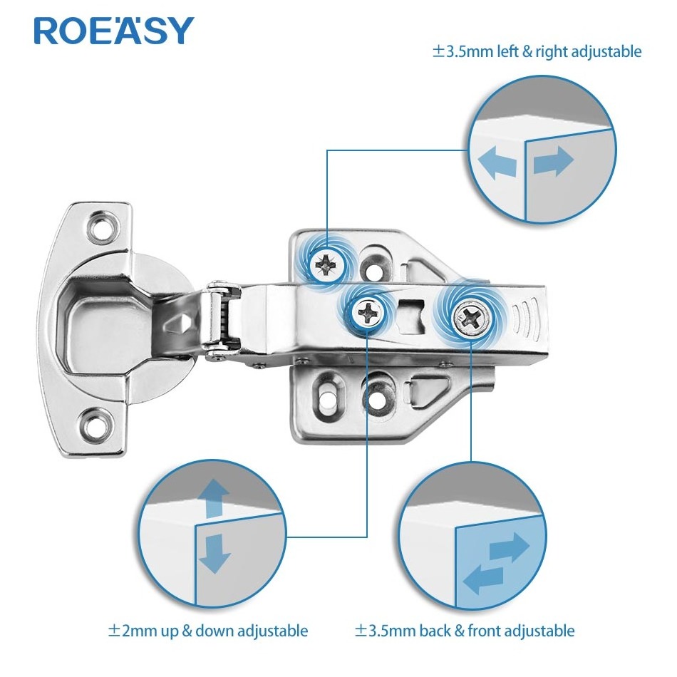 Roeasy Cabinet Hinge Three Way Circular Arc 35MM Cup Head Soft Close 2D 3D Hydraulic Cupboard Closet Door Furniture Hinges