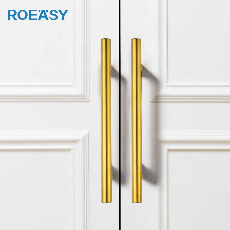 Roeasy Customized Stainless Steel Solid Gold Cupboard Drawer Handle Matte Black Kitchen Cabinet T Bar Pull Handles