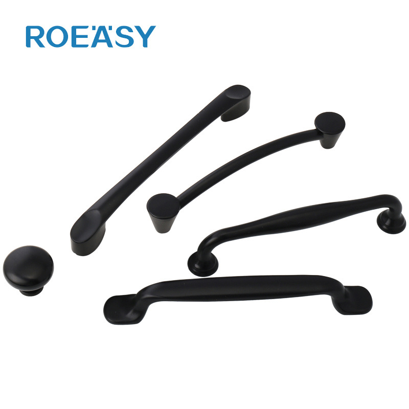 Roeasy Zinc Alloy Matte Black Cabinet Drawer Pull Furniture Closet Handles And Knobs