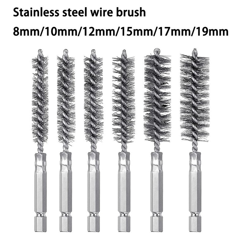 8/10/12/15/17/19mm Stainless Steel Wire Cleaning Brush Hexagonal Rod Gun Brush Metal Wire Pipe Cleaning Brush