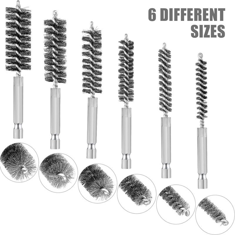 8/10/12/15/17/19mm Stainless Steel Wire Cleaning Brush Hexagonal Rod Gun Brush Metal Wire Pipe Cleaning Brush