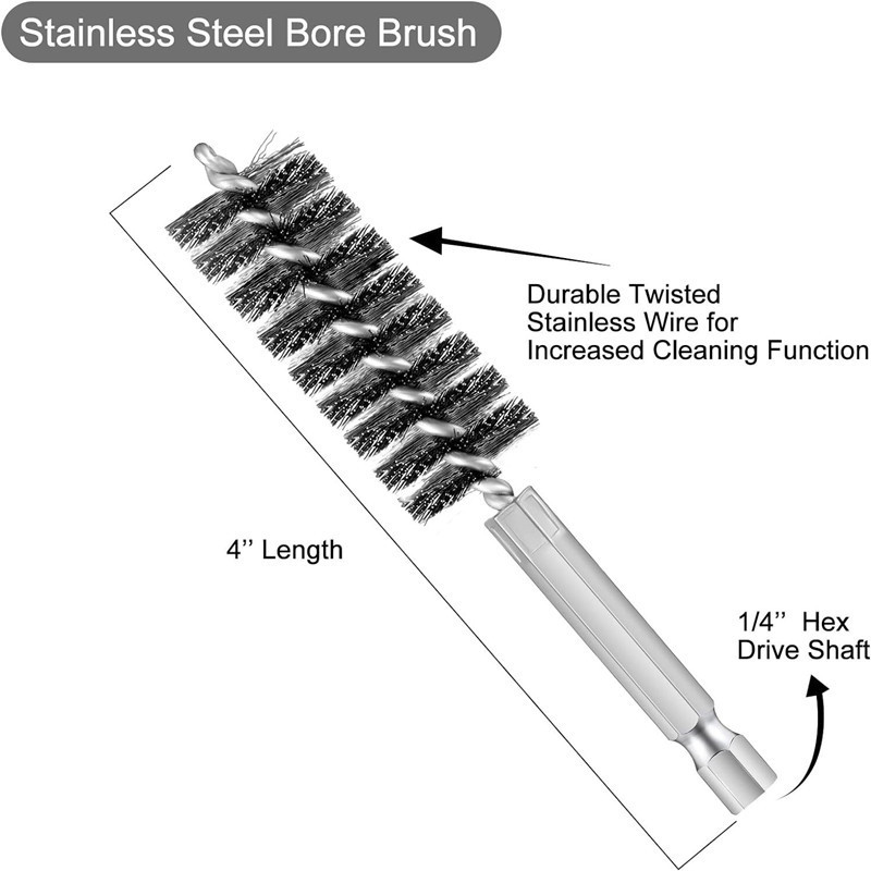 8/10/12/15/17/19mm Stainless Steel Wire Cleaning Brush Hexagonal Rod Gun Brush Metal Wire Pipe Cleaning Brush