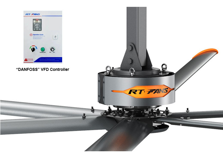 RTFANS PMSM direct drive 24ft 7.3m hvls giant industrial ceiling fans