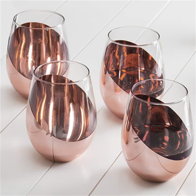 Modern Copper Stemless Wine Glasses, Set of 6