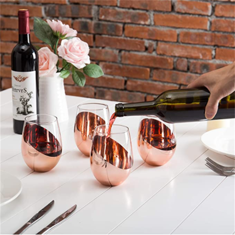 Modern Copper Stemless Wine Glasses, Set of 6