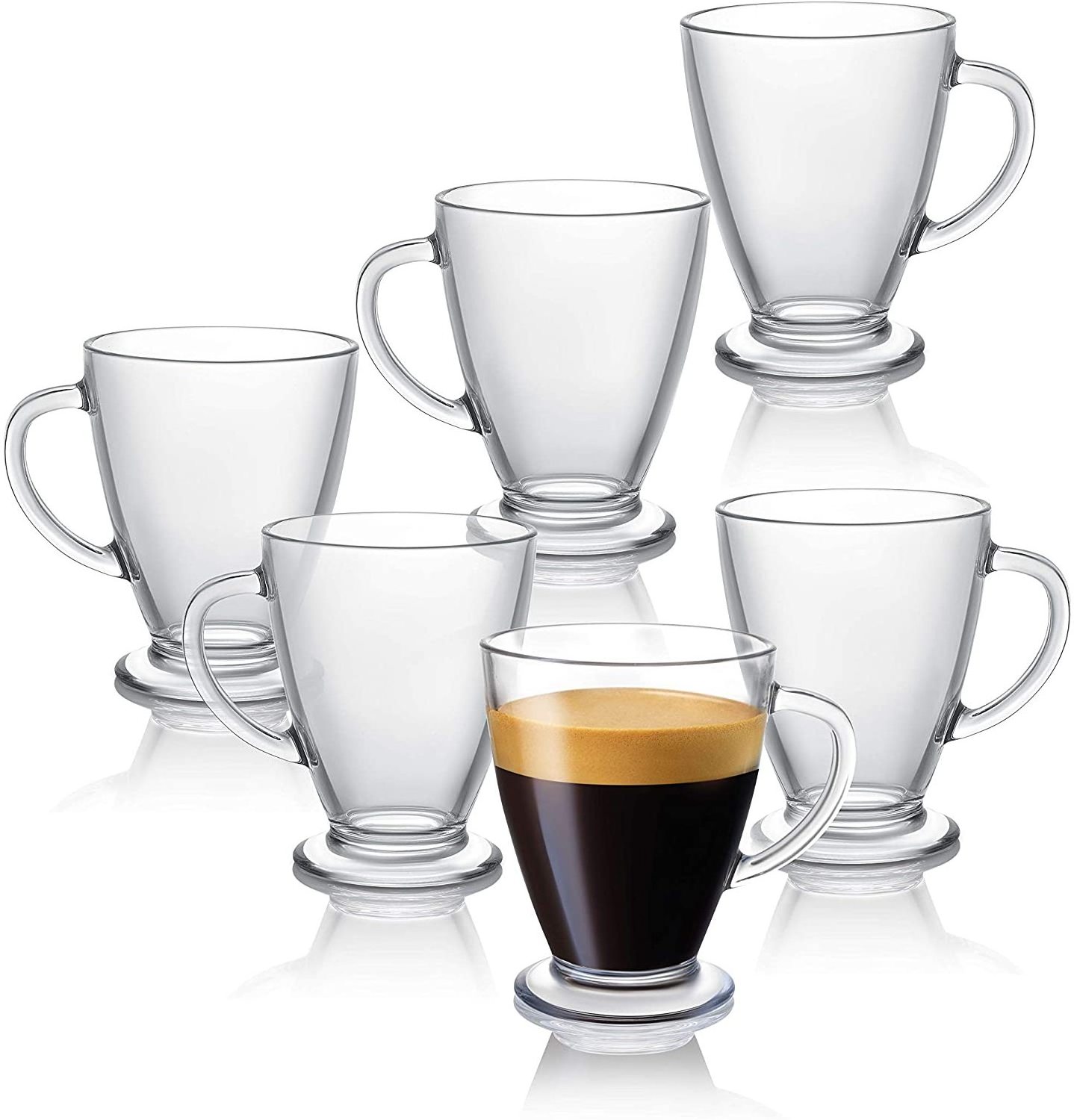 Clear Glass Coffee Cups 16 Oz with Handles for Hot Beverages - Cappuccino, Latte, Big Tea Cup. Crystal Clear Glass Cups,