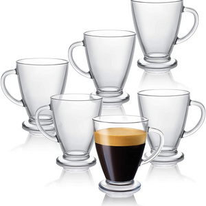 Clear Glass Coffee Cups 16 Oz with Handles for Hot Beverages - Cappuccino, Latte, Big Tea Cup. Crystal Clear Glass Cups,