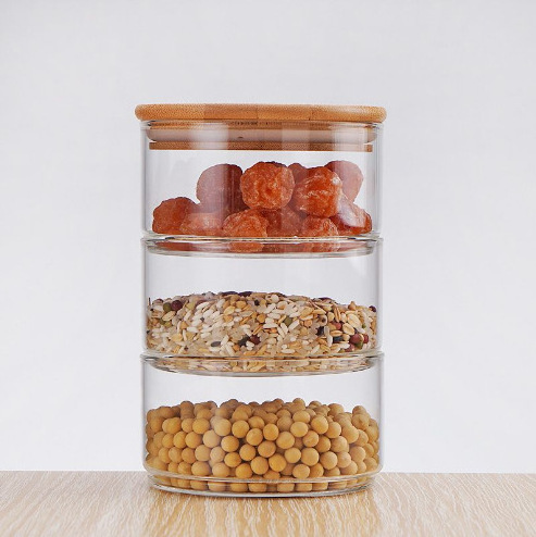 High Quality High Borosilicate Glass Jars  Food Storage Containers with Bamboo Lids Cookie Candy Jars