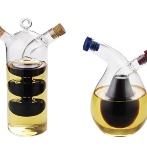 Customized borosilicate olive oil and vinegar dispenser bottle glass gravy boats 2 in 1 double wall caster cruet cork kettle