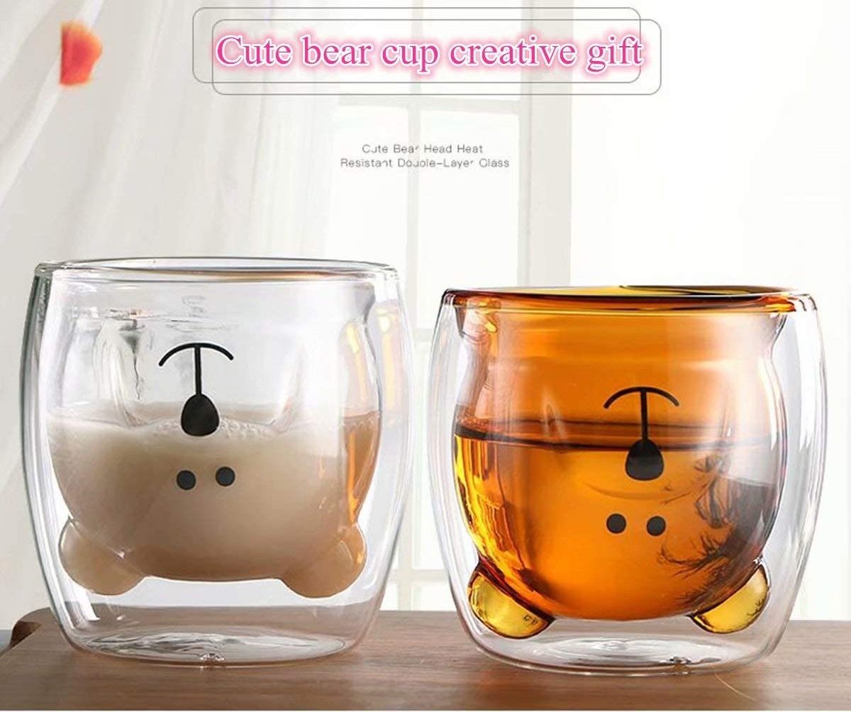 Cute Mugs Bear Tea Coffee Cup Milk Couple Double Wall Glass Mugs Funny Valentine's Day Birthday Gifts for You