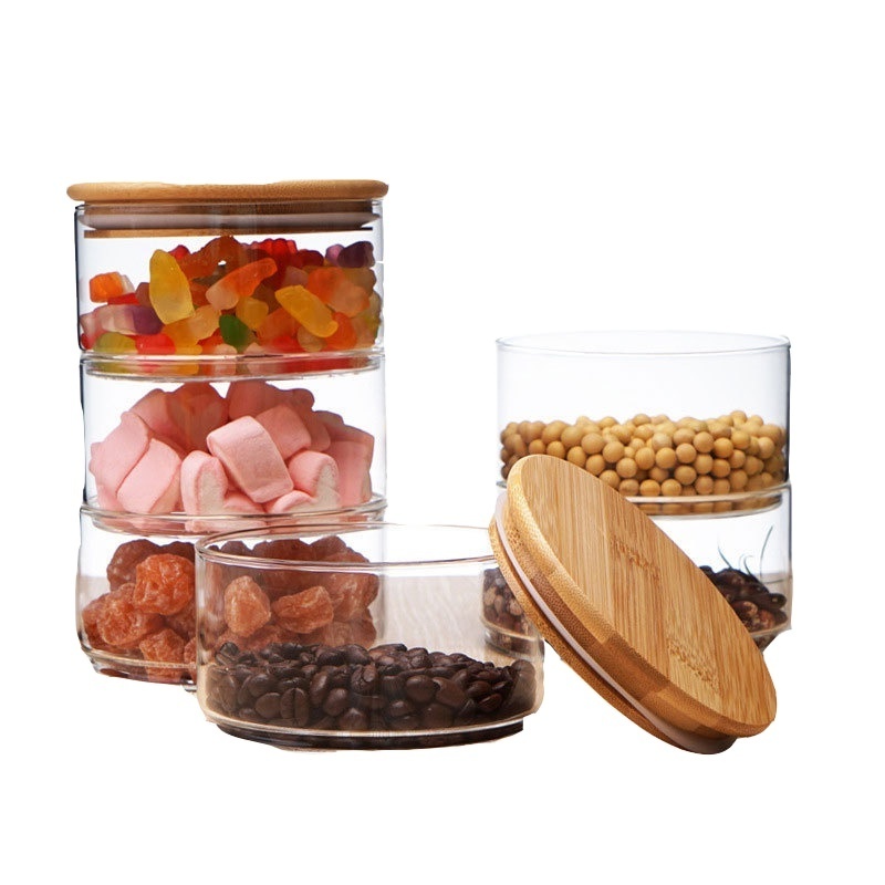 High Quality High Borosilicate Glass Jars  Food Storage Containers with Bamboo Lids Cookie Candy Jars