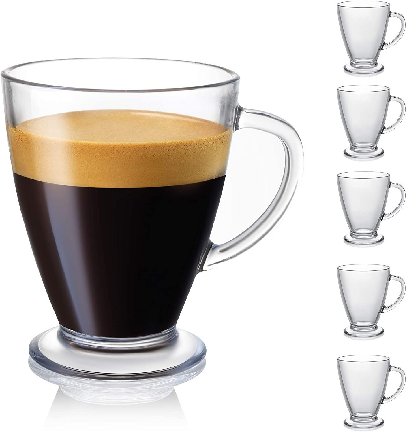 Clear Glass Coffee Cups 16 Oz with Handles for Hot Beverages - Cappuccino, Latte, Big Tea Cup. Crystal Clear Glass Cups,