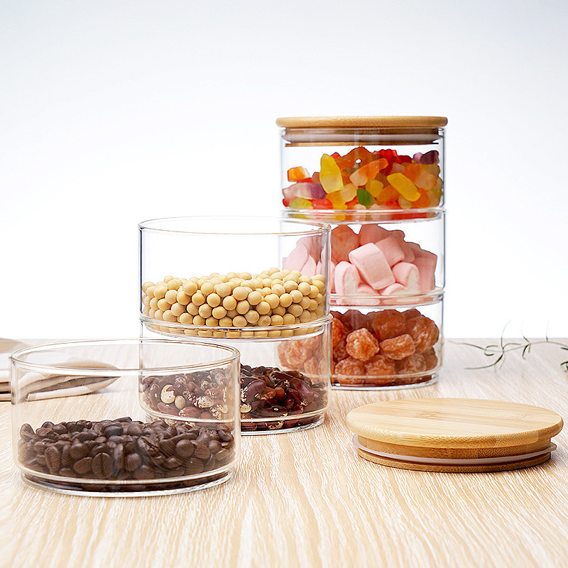 High Quality High Borosilicate Glass Jars  Food Storage Containers with Bamboo Lids Cookie Candy Jars