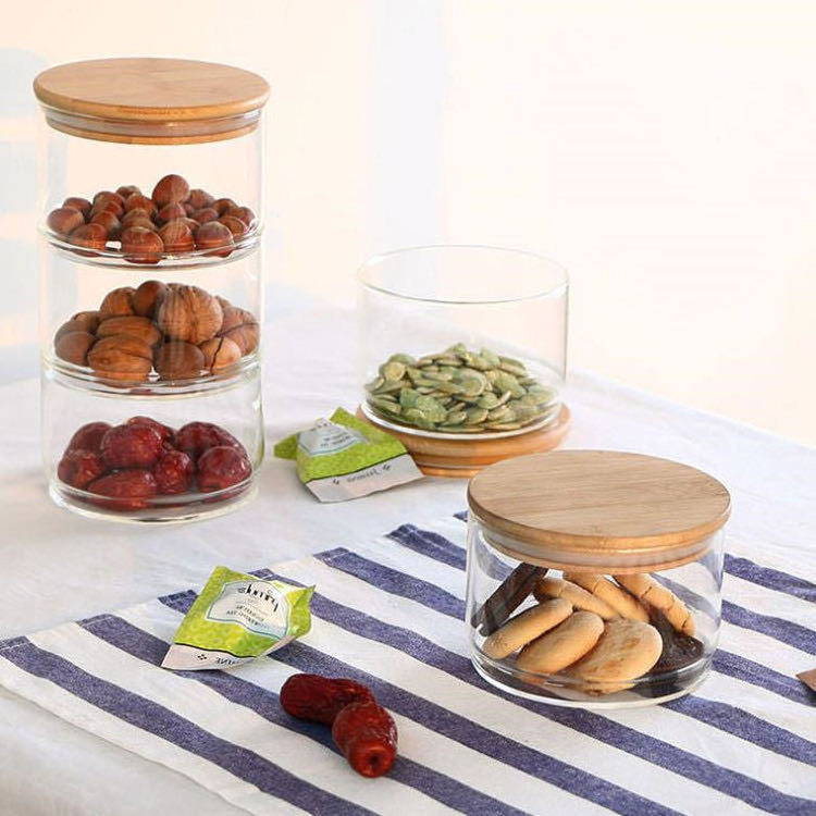 High Quality High Borosilicate Glass Jars  Food Storage Containers with Bamboo Lids Cookie Candy Jars