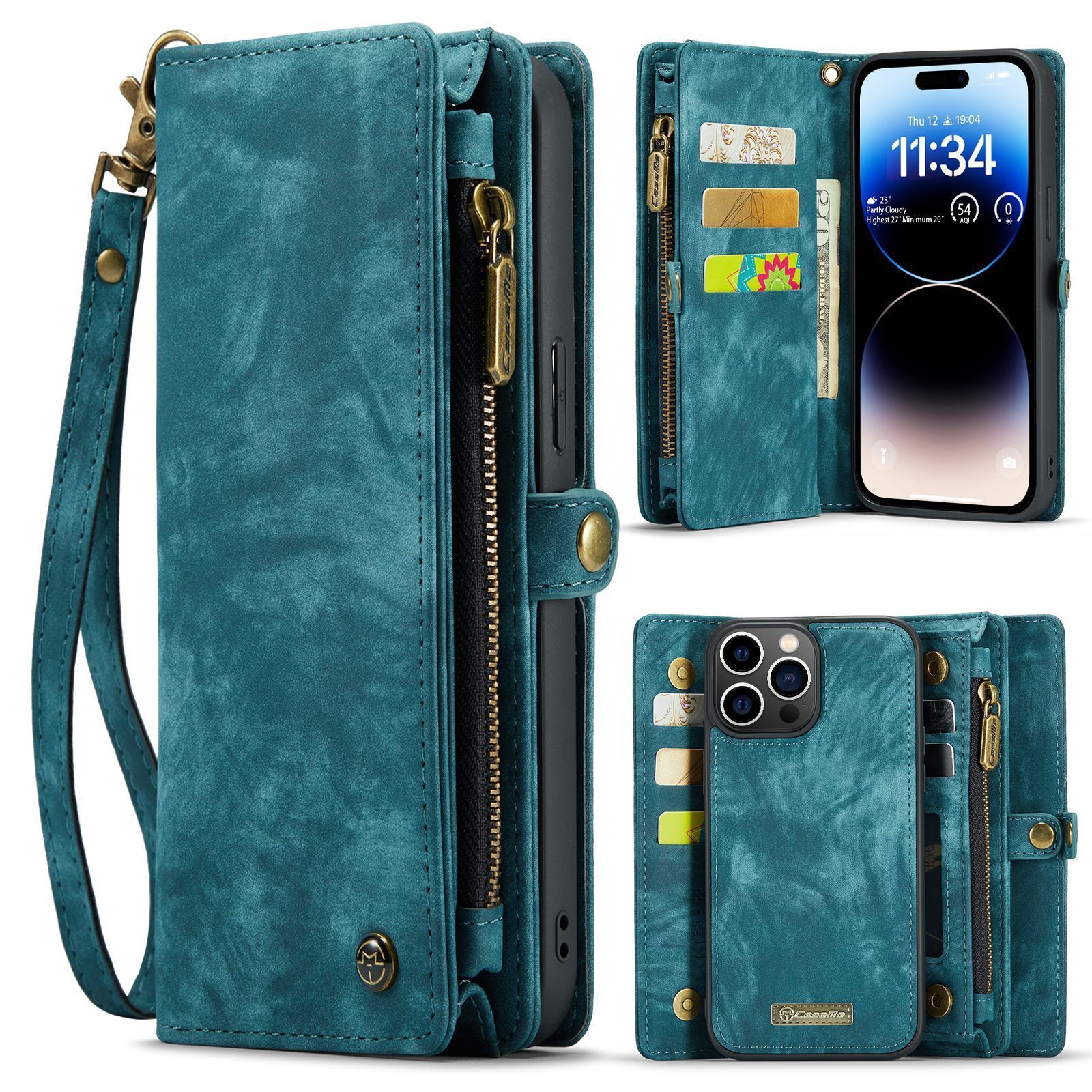 Zipper Buckle Zip Wallet Flip Leather Cell Phone Holster Case For Samsung Galaxy S23 Ultra TPU Lanyard Card Slots Protect Cover