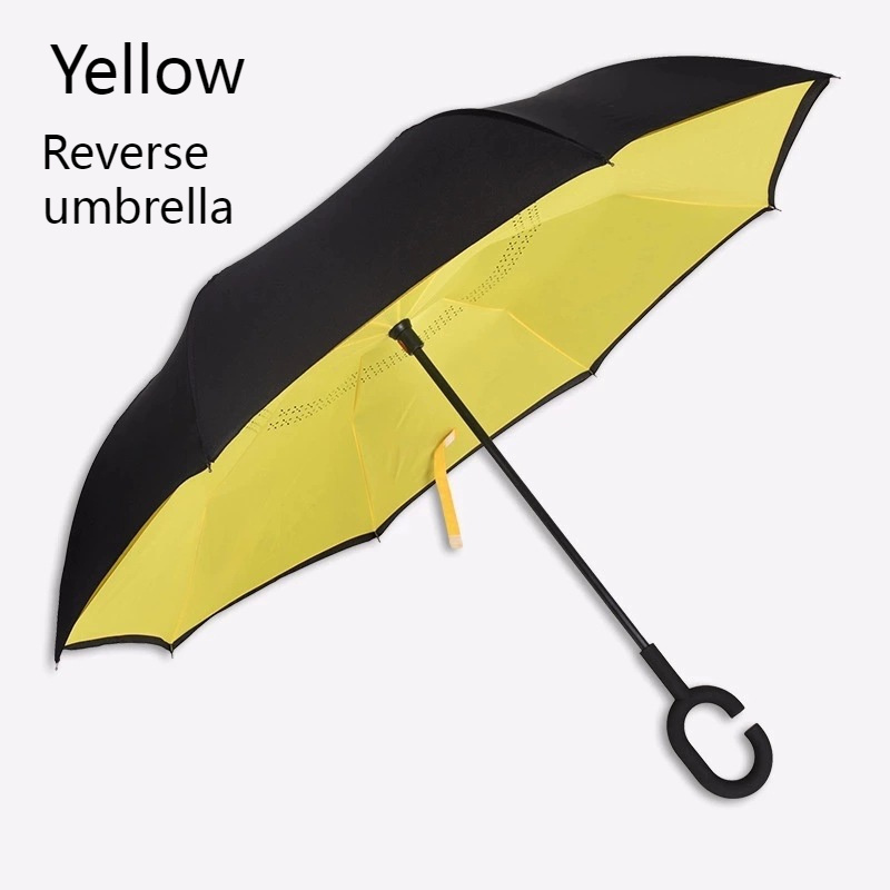 Manual open double layer umbrella 8 ribs with C handle fiberglass frame pattern inside