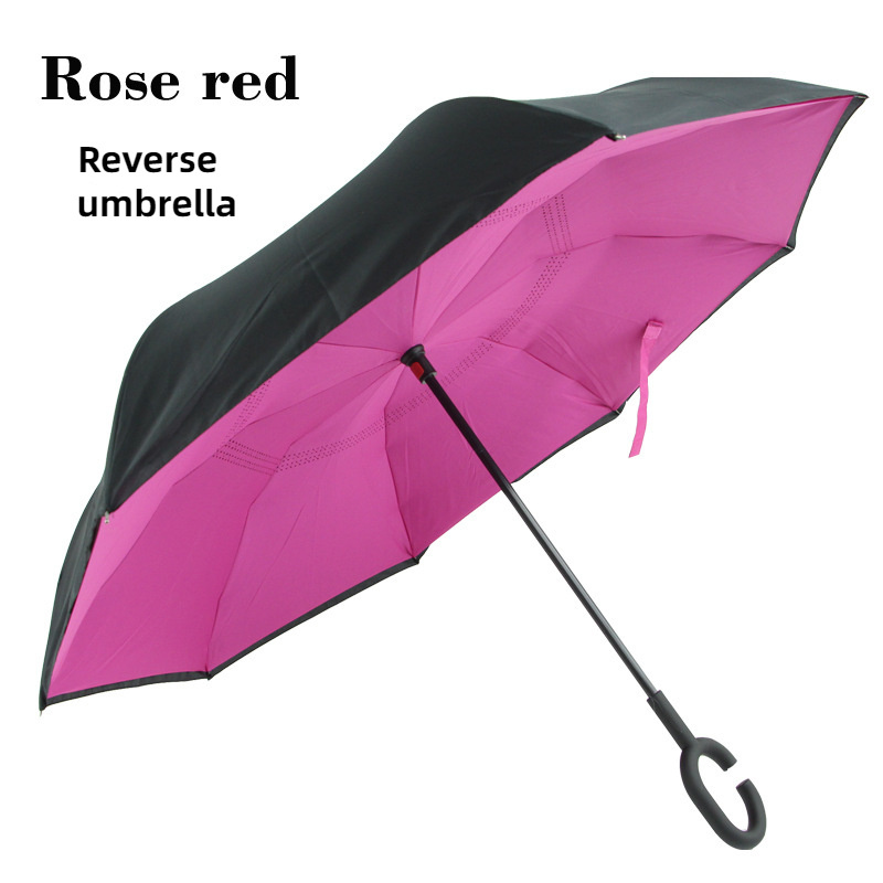 Manual open double layer umbrella 8 ribs with C handle fiberglass frame pattern inside