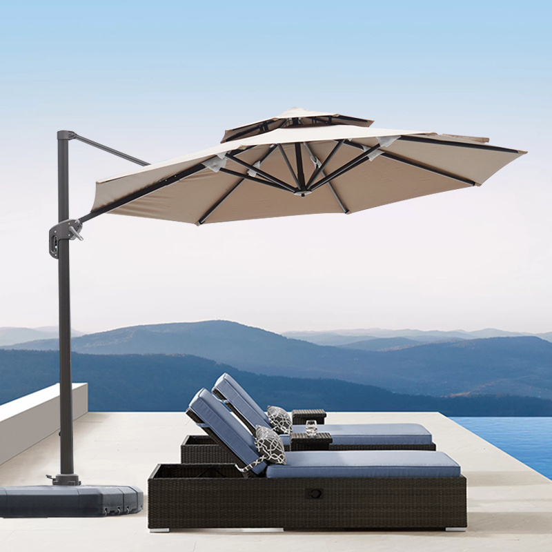 Luxury large cantilever umbrella outdoor patio garden umbrella aluminum furniture sun tilting parasol with base