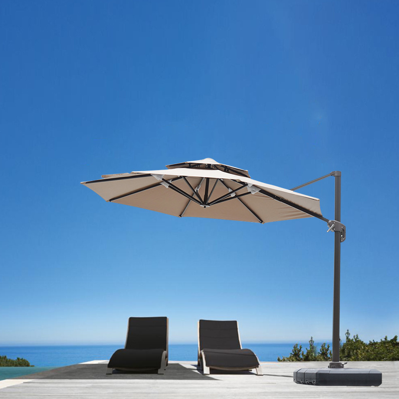 Luxury large cantilever umbrella outdoor patio garden umbrella aluminum furniture sun tilting parasol with base