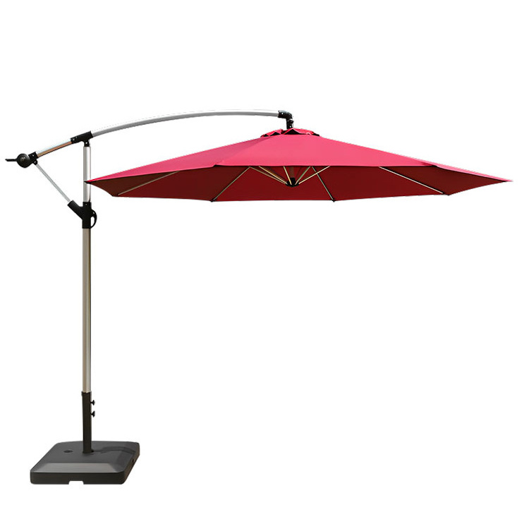 Customized LED outdoor garden umbrella sun shaded cantilever umbrella patio parasols banana umbrella with bases parts