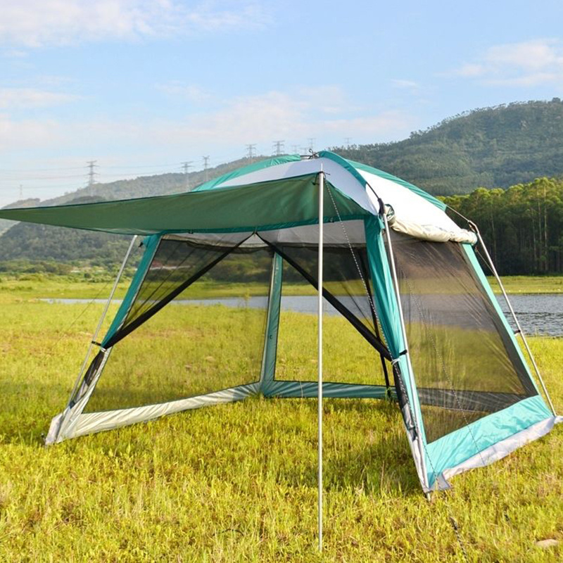 Outdoor extra large 4-10 persons sunshade canopy double layer tent  family camping fishing beach tent with mosquito net