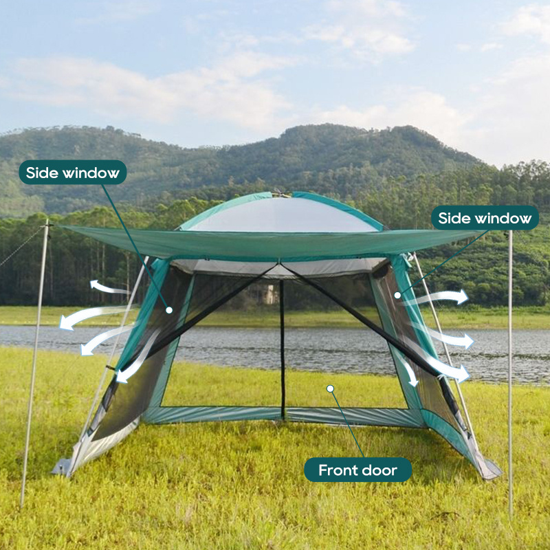 Outdoor extra large 4-10 persons sunshade canopy double layer tent  family camping fishing beach tent with mosquito net