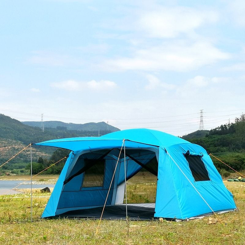 Outdoor extra large 4-10 persons sunshade canopy double layer tent  family camping fishing beach tent with mosquito net