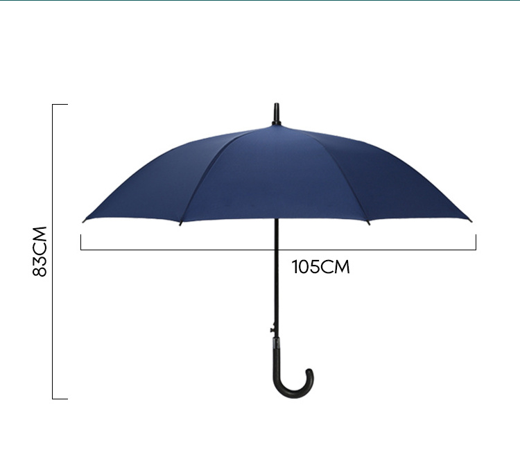 2023 Best selling promotion windproof straight umbrella big size reinforced straight handle curved hook umbrella