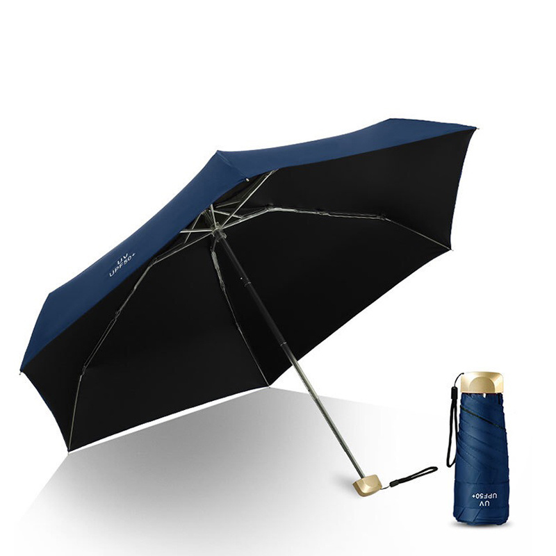 Ultra Light Mini Half Fold Umbrella Black Coating Sun Protection Umbrella Sunny Women's Bag Advertising Five Folding Umbrella