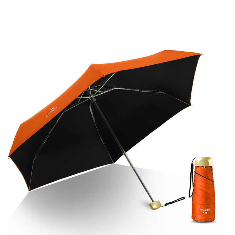 Ultra Light Mini Half Fold Umbrella Black Coating Sun Protection Umbrella Sunny Women's Bag Advertising Five Folding Umbrella