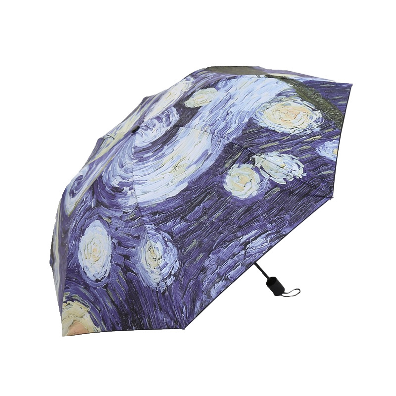 New Lady Stock Black Glue Van Gogh Clear Umbrella Sun Sunscreen Wholesale Advertising  for Women with Logo Printing Umbrella