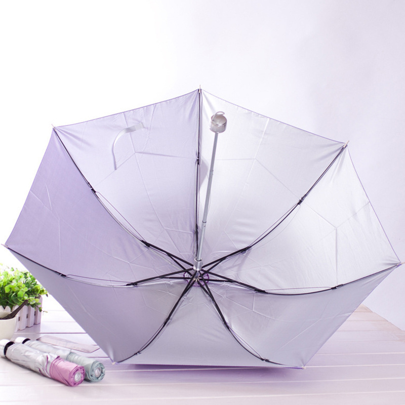 Folding sun and rain dual purpose sun umbrella printing logo creative three fold inverted pole silver rubber umbrella