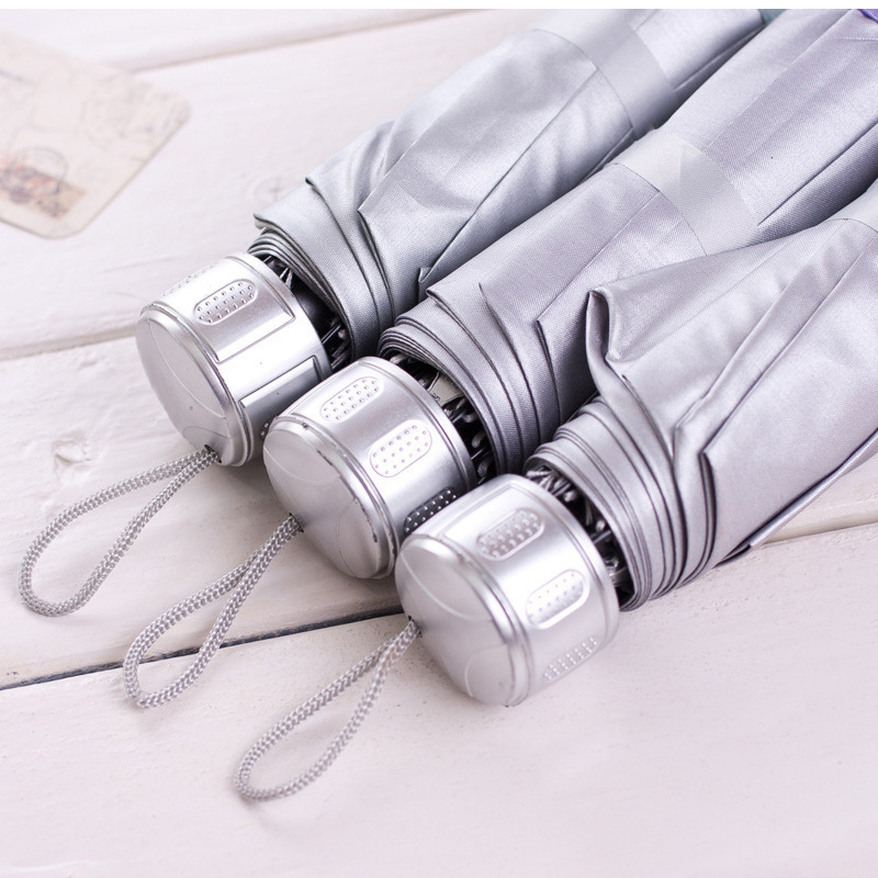 Folding sun and rain dual purpose sun umbrella printing logo creative three fold inverted pole silver rubber umbrella