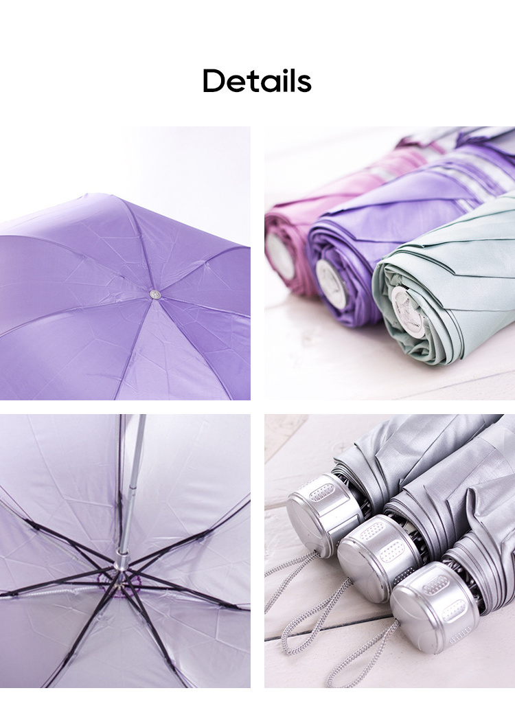 Folding sun and rain dual purpose sun umbrella printing logo creative three fold inverted pole silver rubber umbrella