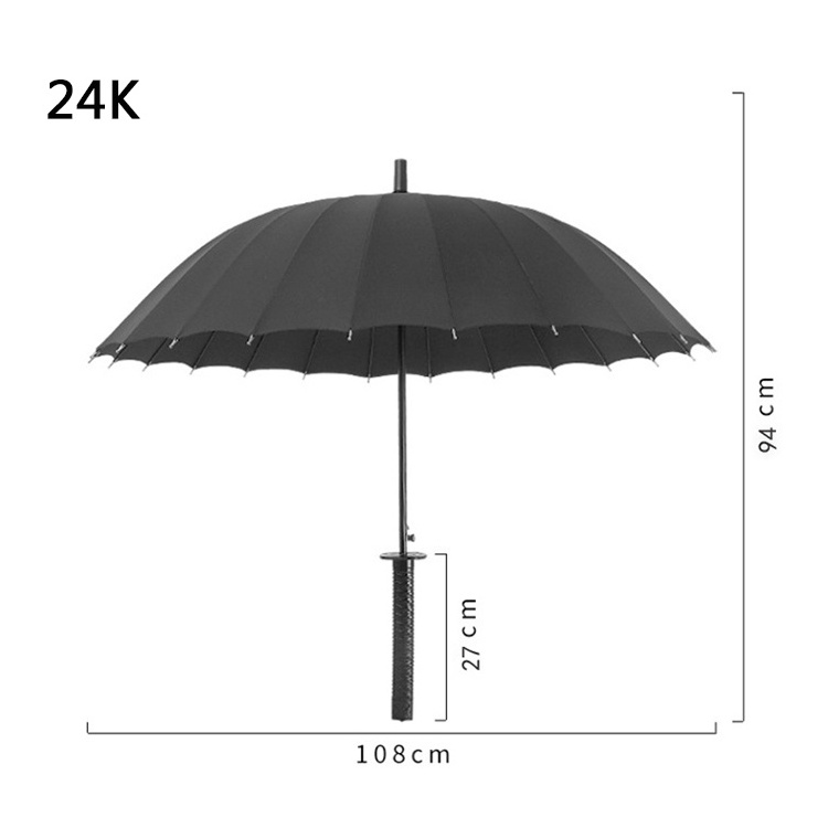 Custom logo Japanese samurai katana umbrella straight creative handle strong windproof rainproof large umbrella