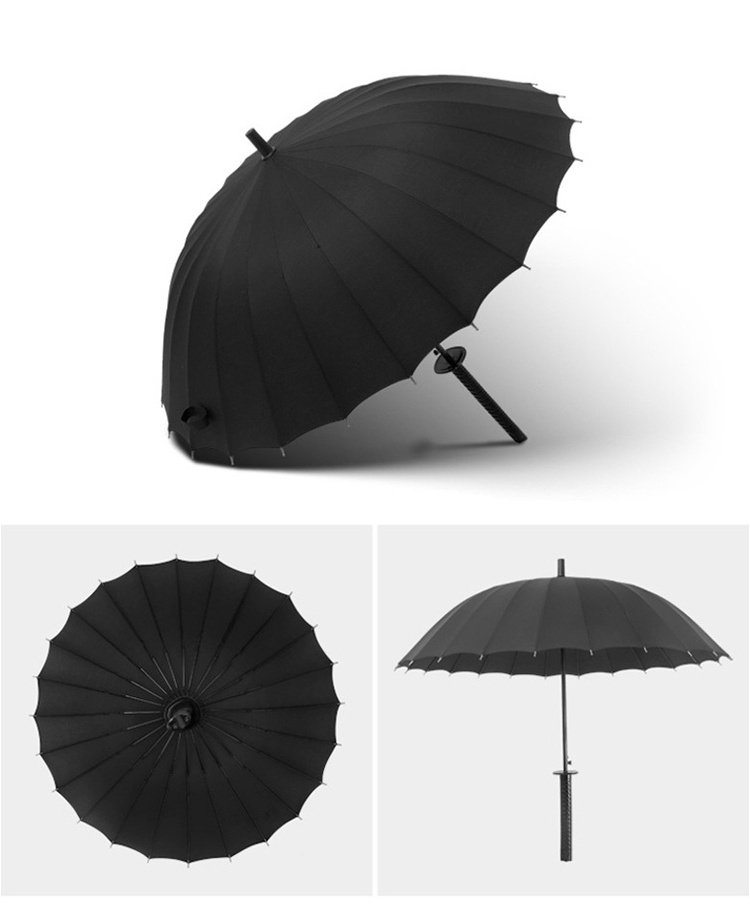 Custom logo Japanese samurai katana umbrella straight creative handle strong windproof rainproof large umbrella