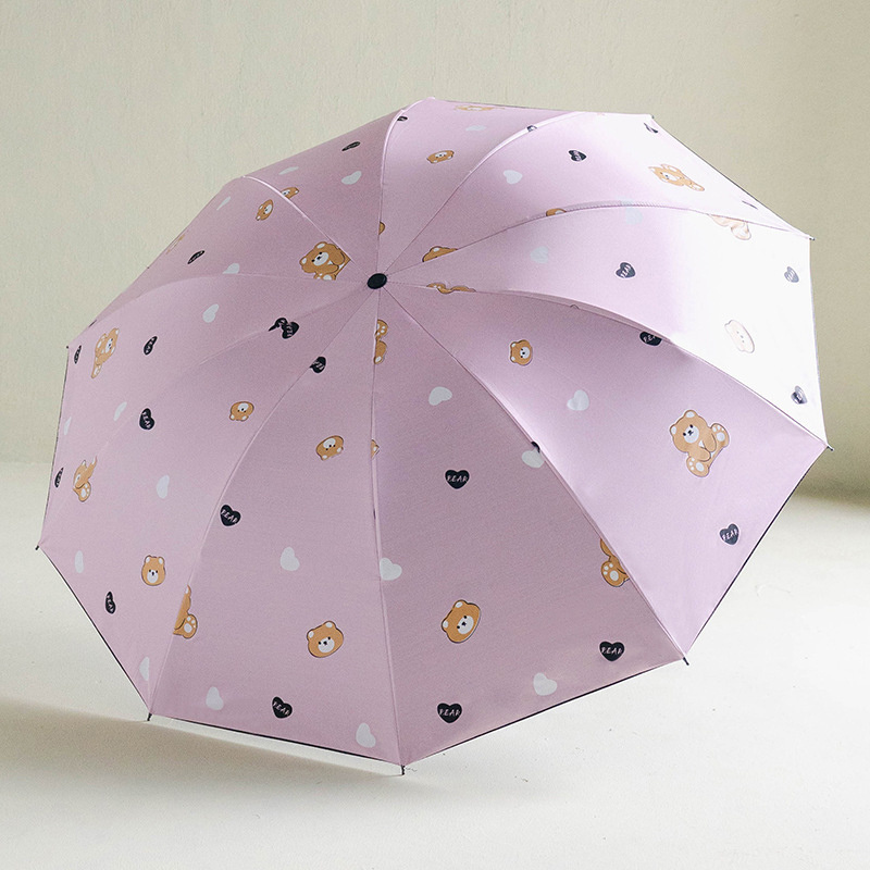 Cute Cartoon Pattern Folding Umbrella Creative Black Coated Foldable Sun Rain Parasol Umbrella