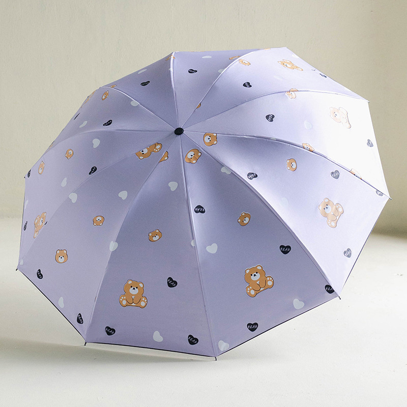 Cute Cartoon Pattern Folding Umbrella Creative Black Coated Foldable Sun Rain Parasol Umbrella