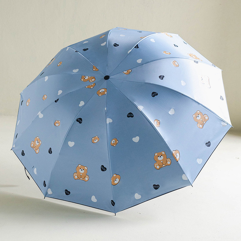 Cute Cartoon Pattern Folding Umbrella Creative Black Coated Foldable Sun Rain Parasol Umbrella