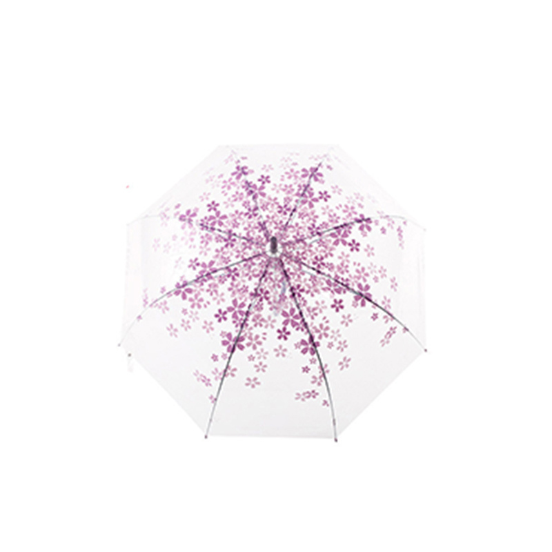 Large wholesale long handle flower patterns curved handle cherry blossom transparent OPP children's advertising umbrellas