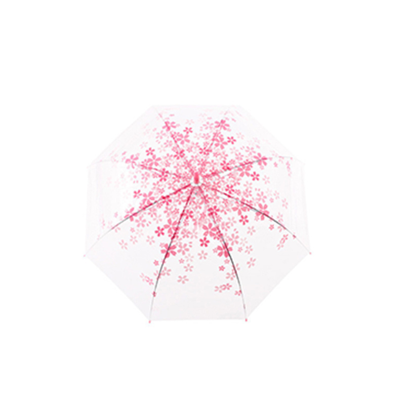 Large wholesale long handle flower patterns curved handle cherry blossom transparent OPP children's advertising umbrellas