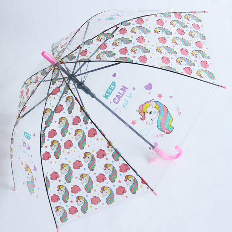 Children's Umbrella Adjustable Pattern Logo 19 inch Transparent Straight Rod Automatic POE Umbrella for Children