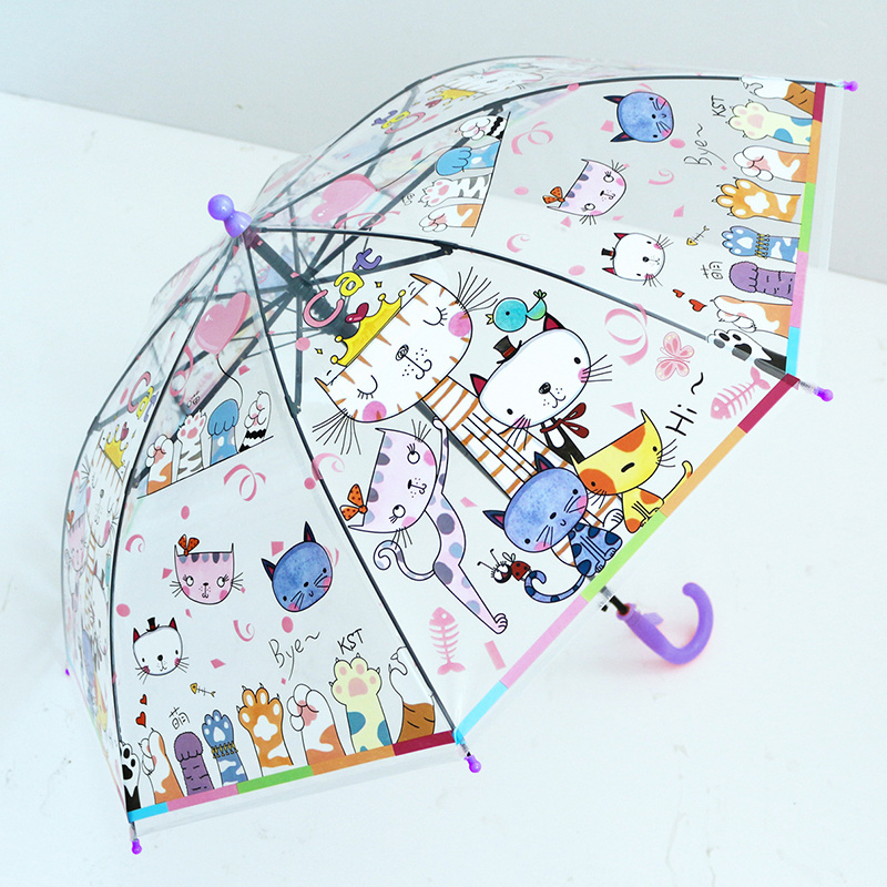 Children's Umbrella 19 inch Transparent Straight Rod Automatic POE Umbrella Adjustable Pattern Logo Children's Umbrella