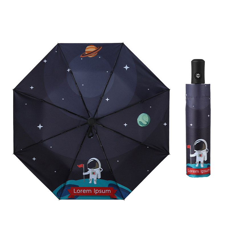 Fully automatic three fold black rubber space astronaut umbrella UV resistant sunshade umbrella sun umbrella